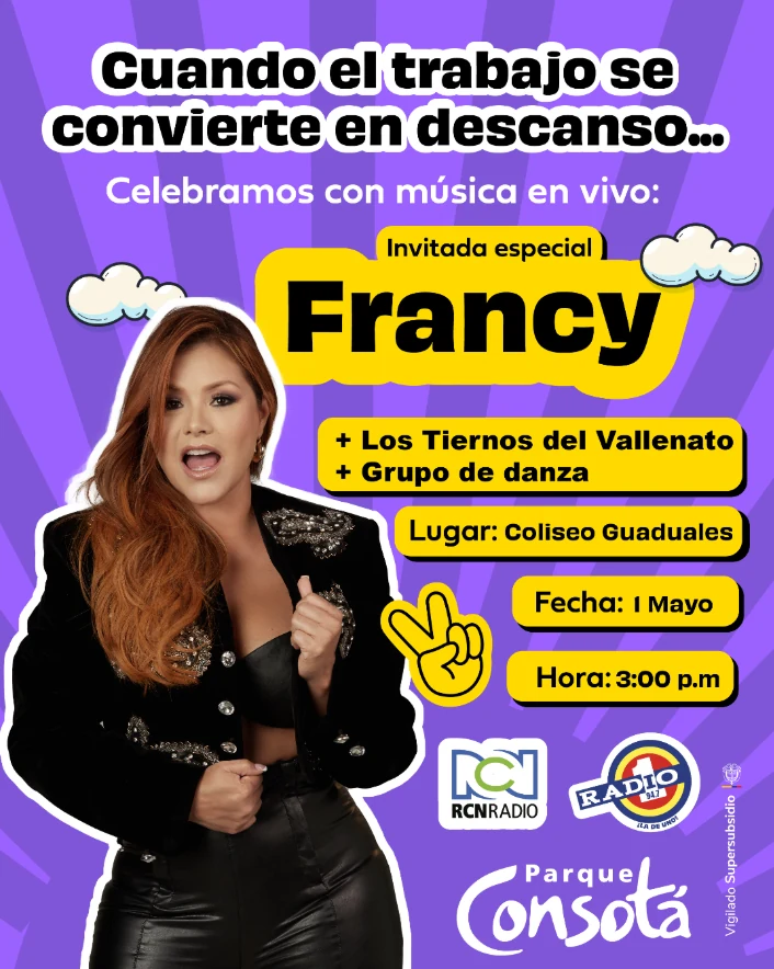 Celebra el Día del Trabajo con Francy y Los Tiernos del Vallenato.