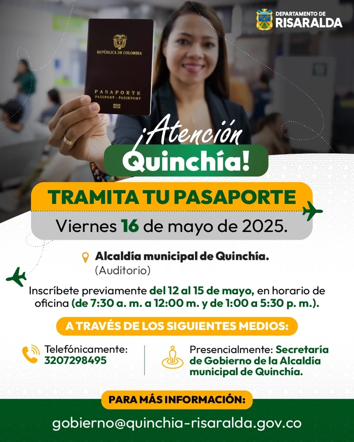 Las jornadas de descentralización de pasaportes llegarán al municipio de Quinchía