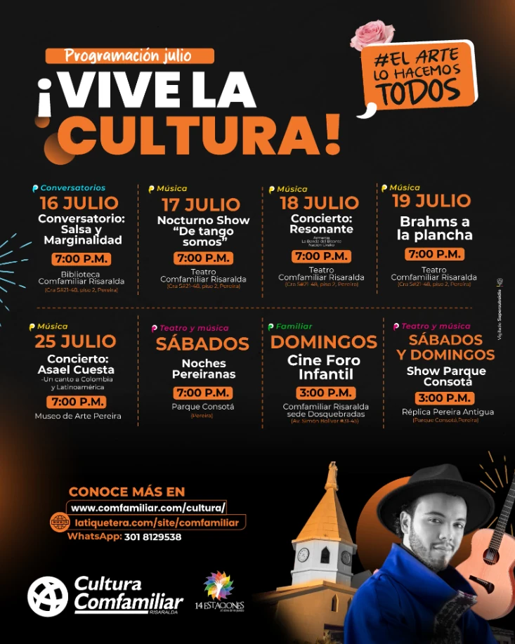 Comienza una nueva semana y aquí te traemos los eventos de la programación cultural de Comfamiliar Risaralda