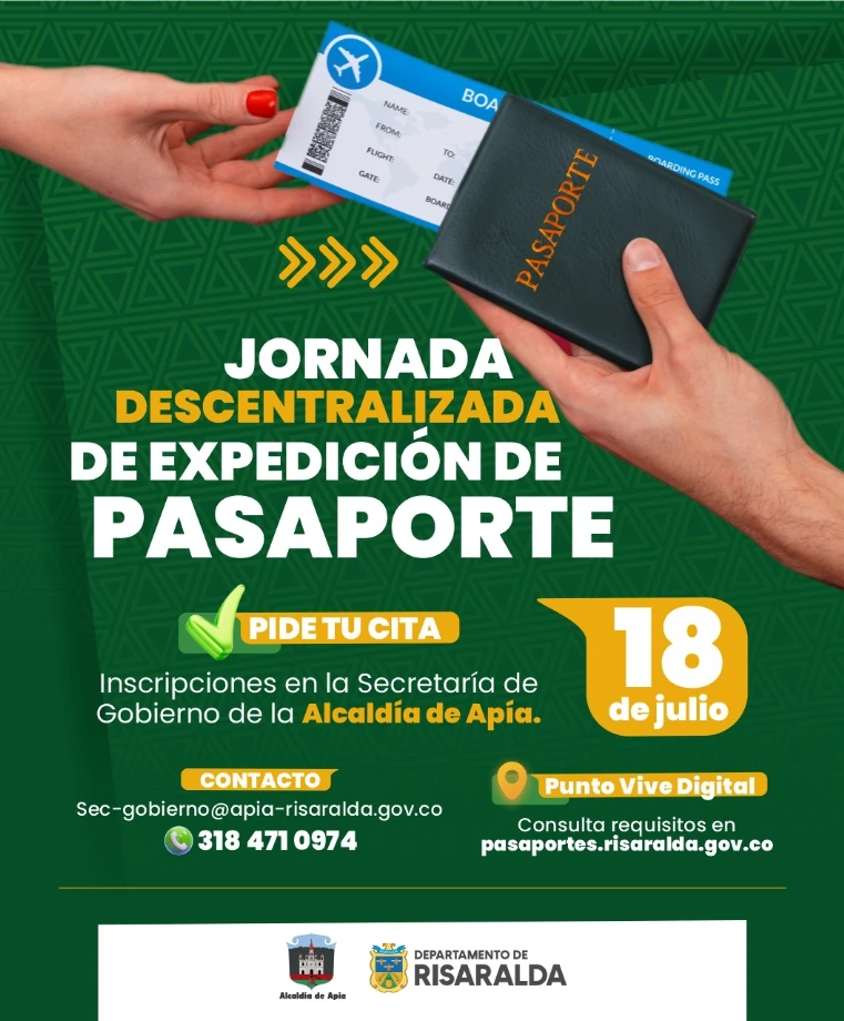 Hasta Apía llegarán las jornadas descentralizadas de pasaportes de Risaralda