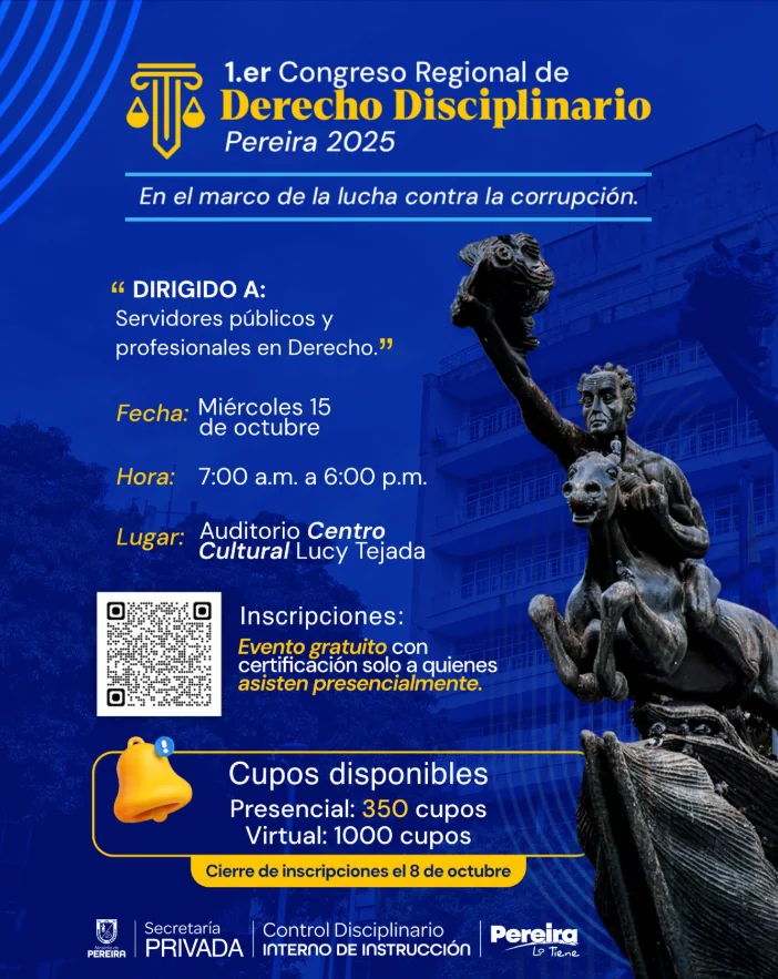 Hasta el 8 de octubre están abiertas las inscripciones gratuitas, al Primer Congreso Regional de Derecho Disciplinario 2025