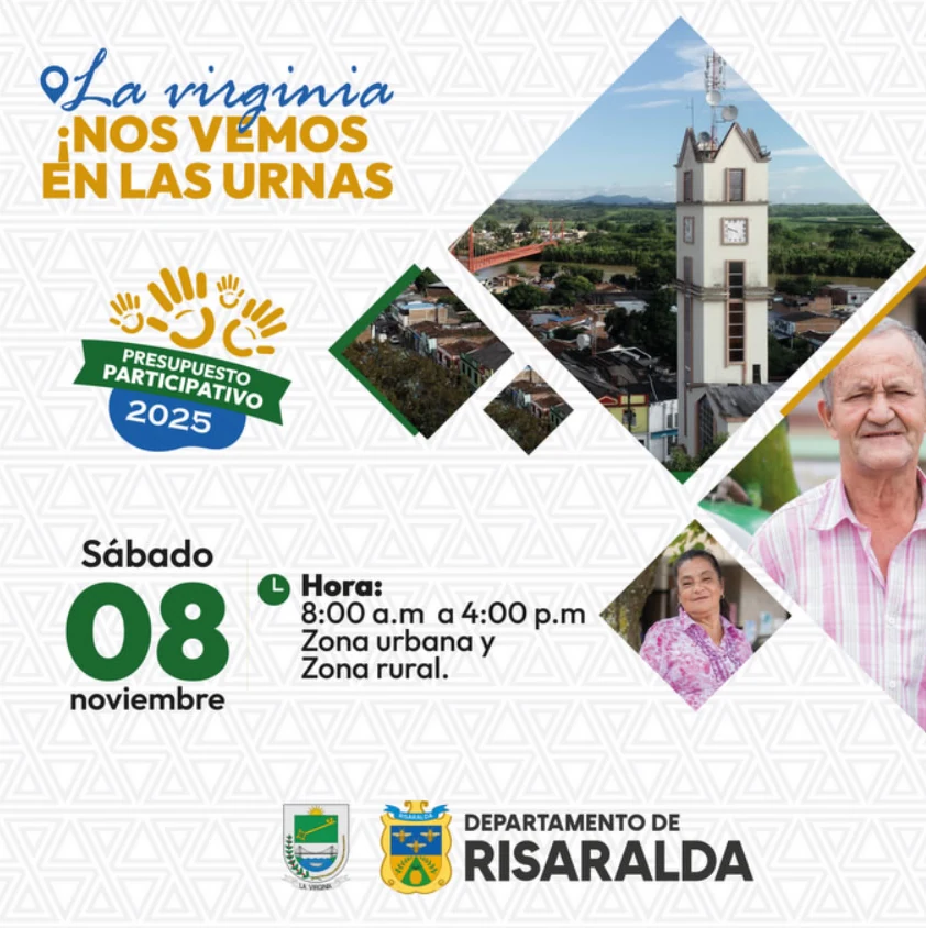 Municipio de La Virginia tendrá elecciones de Presupuesto Participativo 2025 el sábado 8 de noviembre