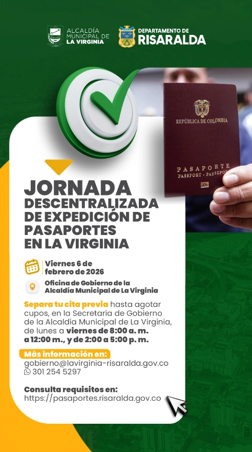 Gobernación de Risaralda liderará jornada descentralizada de pasaportes en La Virginia