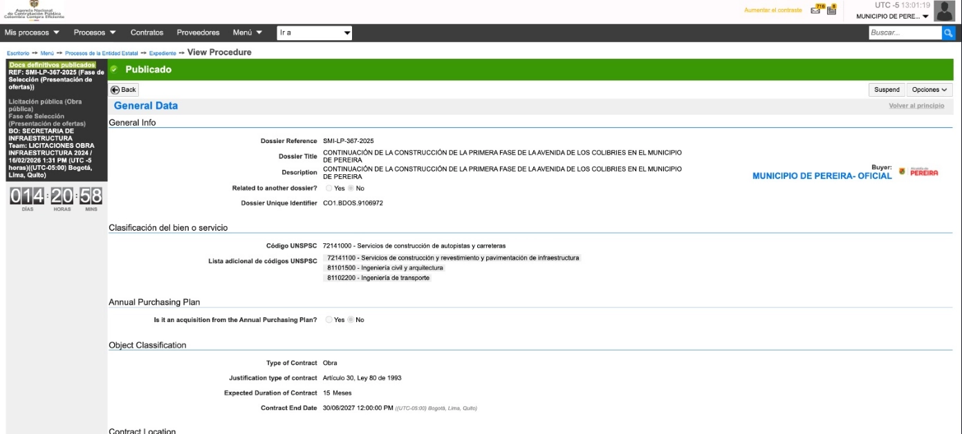 La licitación para la continuación de la Primera Fase de la Avenida Los Colibríes entra en su etapa decisiva