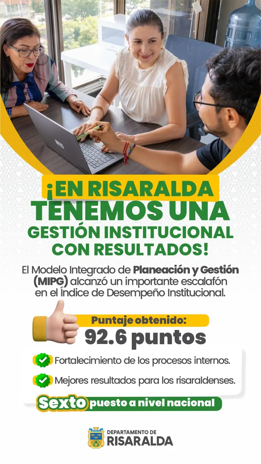 Gobernación de Risaralda se ubica entre las seis mejores del país en desempeño institucional, según el FURAG
